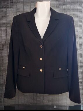 Calvin Klein Black Blazer w/ Gold Buttons Women’s Size 12 EUC Professional Style